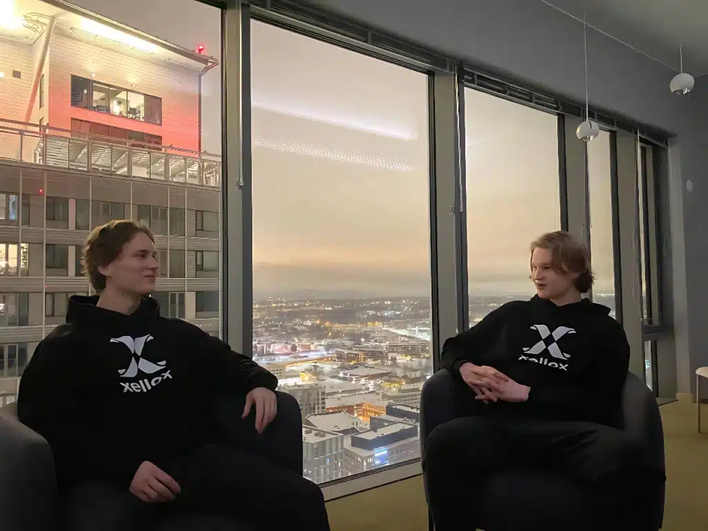 Co-founders of Xellox, Samuel Harjunpää and Artturi Sulin, at the Xellox office in Helsinki, Finland.