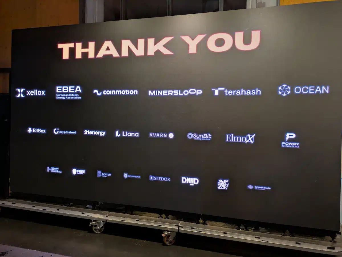 BTCHEL 2025 Thank You screen highlighting event partners, including Xellox among the sponsors supporting Bitcoin sovereignty and security.