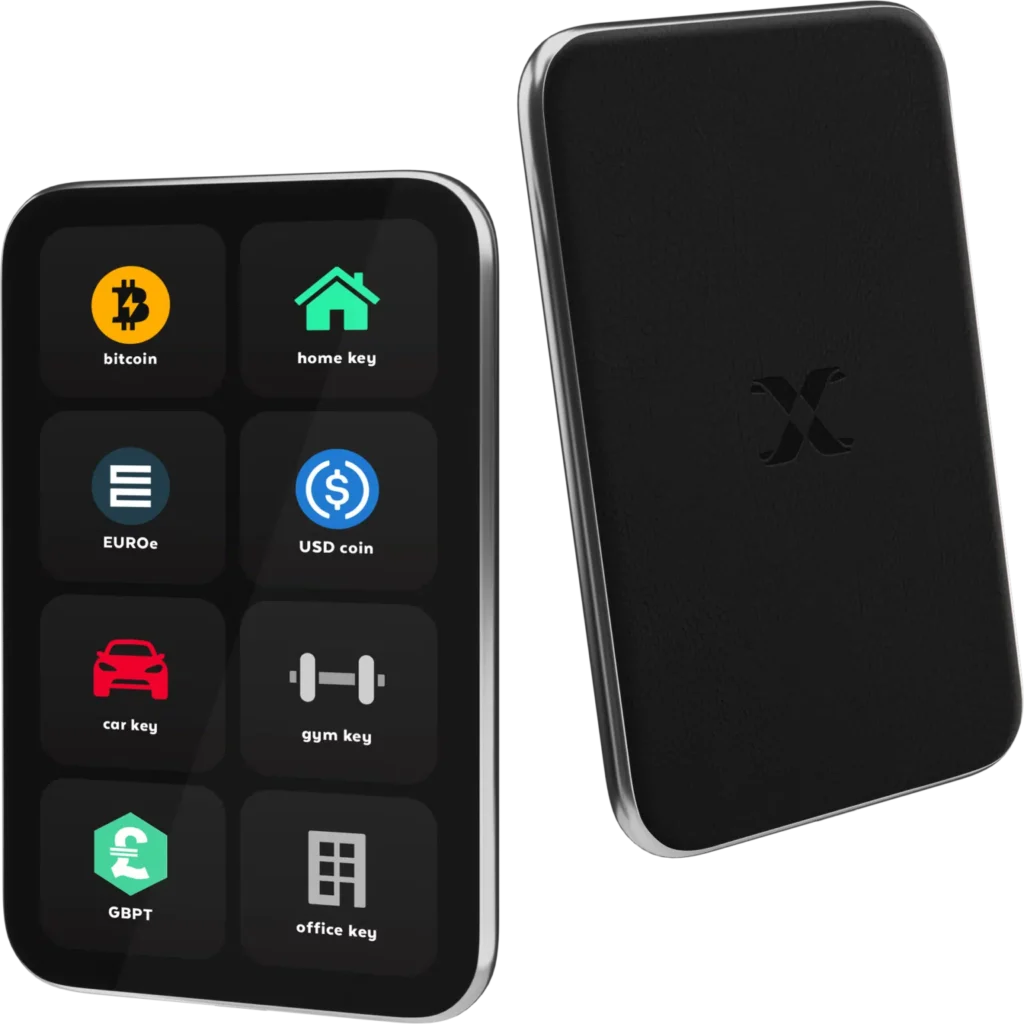 Xellox Clavis hardware wallet front and back sides.